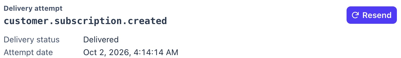 A customer.subscription.created delivery marked Delivered